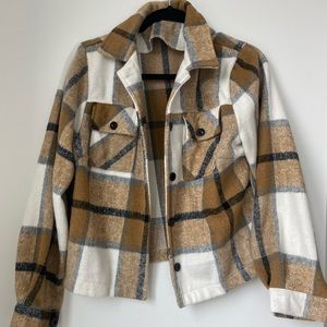 Plaid flannel Shacket- brown black and white